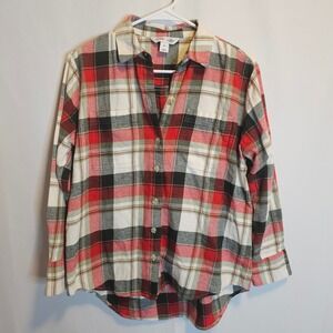 Old Navy Boyfriend Flannel‎ Shirt XS Plaid Button Down Long Sleeve Christmas